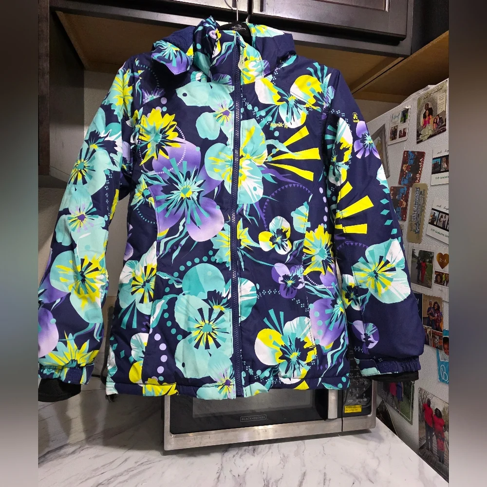 Kamik Kids Puffer Jacket - Navy and Floral - Picture 1 of 14